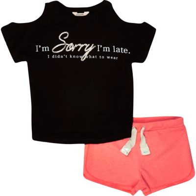 Mini girls black top and shorts outfit